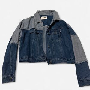 Blue denim jacket with patchwork design